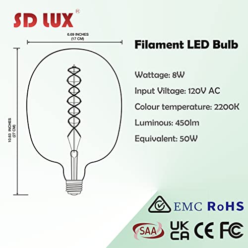 D170 Large LED Decorative Light Bulb Dimmable 8W 450lm E26 2200K 1PC