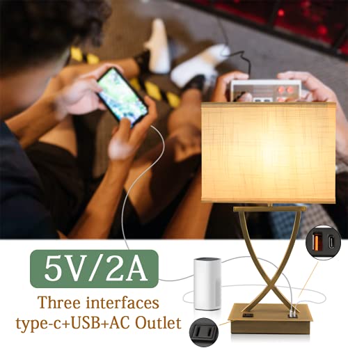 3 Way Touch Dimmable Bedside Lamp 21.38" with USB
