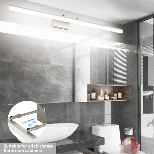 48inch Brushed Nickel Bathroom Llight Fixtures LED Vanity Light Adjustable Modern Vanity Lights Over Mirror Rotatable Lighting 5500K