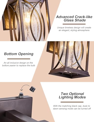 Oil Rubbed Bronze Porch Light Dusk to Dawn Outdoor Wall Lantern Small Modern Exterior Light Fixture Aluminum with Crack