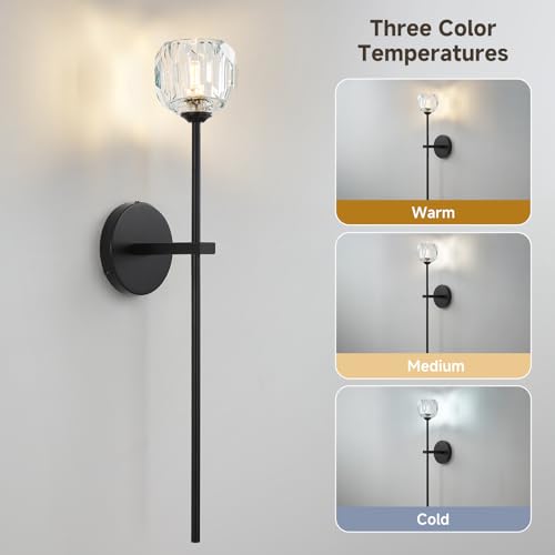Black Crystal Wall Sconces of Two Brass Mid Century Modern Bathroom Sconce