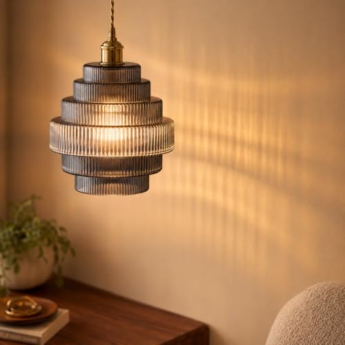Dark Grey Stripes Glass Lamp Shades Set of 2 (2 Count)