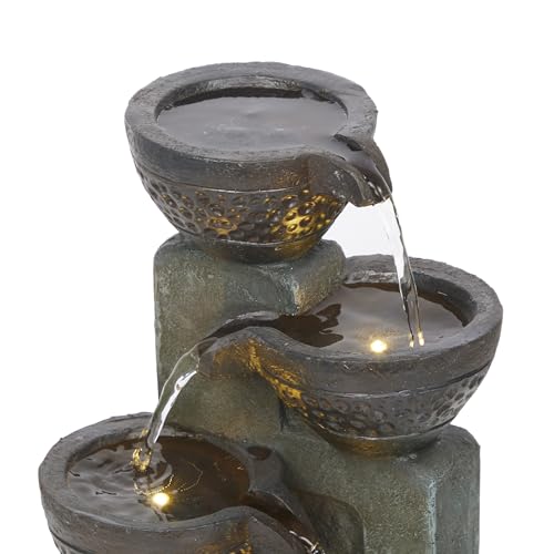 Alpine Corporatio 14" Tall Stoned Jar Cascading Water Fountain with LED Lights