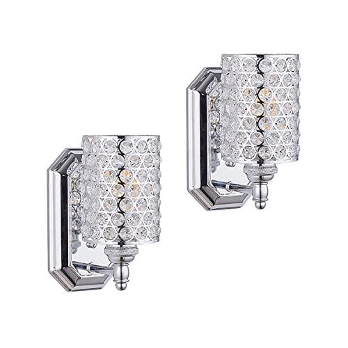 Crystal Wall Sconce Chrome Dry&Wet Dual Use 2 Pack 1 Light UL Certified (2 Count)