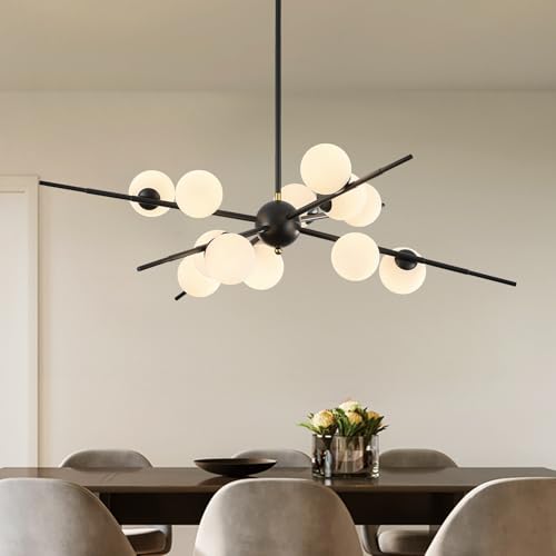 Large Black Sputnik Ceiling Light Fixture 39in 12 Light Frost Glass