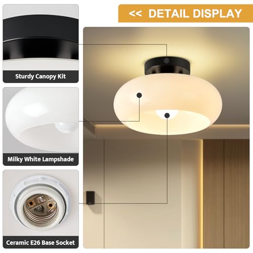 Mid Century Modern Black Semi Flush Mount Ceiling Light 11 Inch
