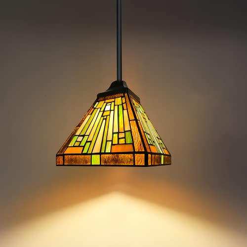 Tiffany Lamp Antique Amber Brown Stained Glass Pendant Light
