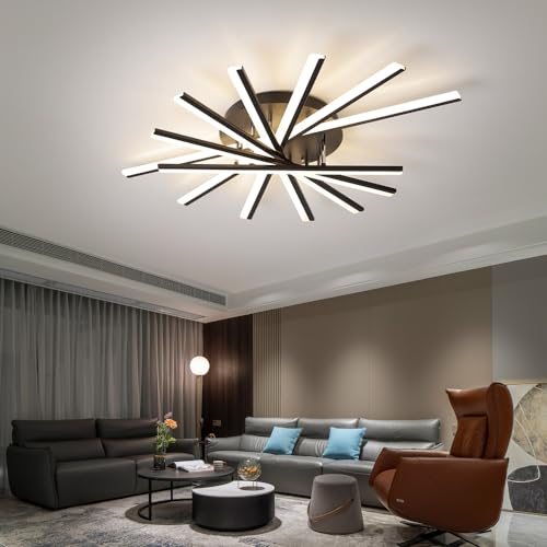 7 Lights Linear Modern Ceiling Lamp 41.3 inch Dimmable Led Semi Flush Mount Black Spiral Ceiling Light Fixture for Bedroom Dining Room Kitchen Island Living Room