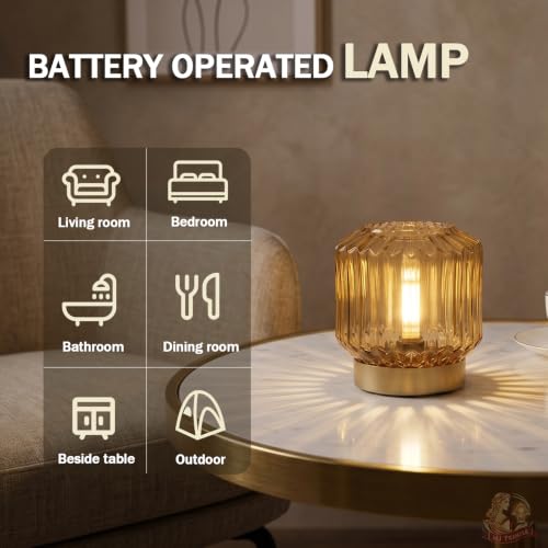 Amber Glass Cordless Battery Operated Lantern Table Lamp