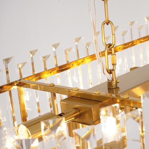 Modern Rectangular Crystal Chandelier Gold Finish Linear Pendant 10