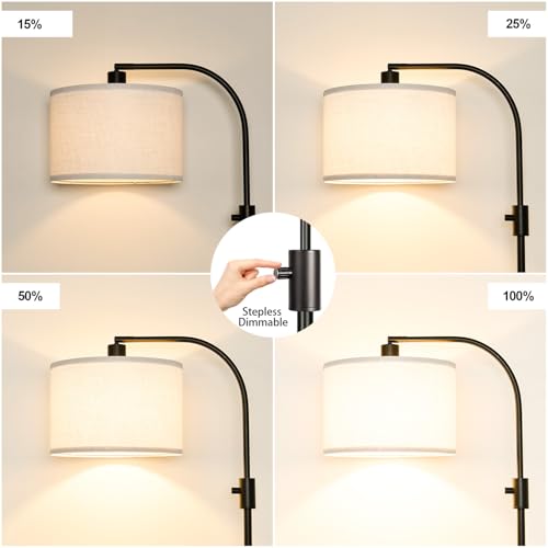 Upgraded Modern Arc Dimmable Tall Standing Floor Lamp with White Shade