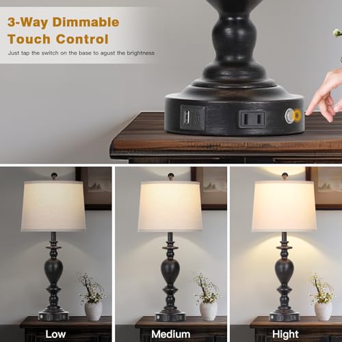 28" Tall Farmhouse Bedside Lamp Set of 2 (Black-2)