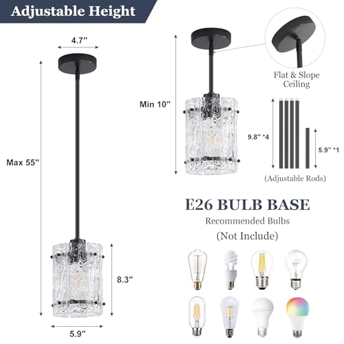 Black Glass Pendant Lights Kitchen Island (2 Count)