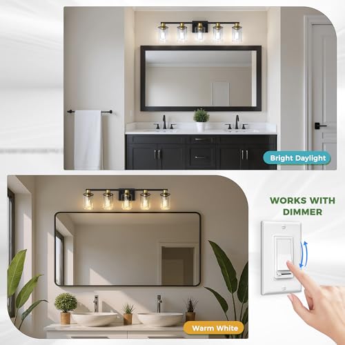 5 Light Black Gold Bathroom Light Fixture Over Mirror (5 Count)