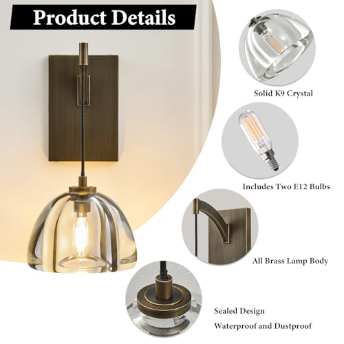 Crystal Brass Dome Wall Sconce (2 Count)