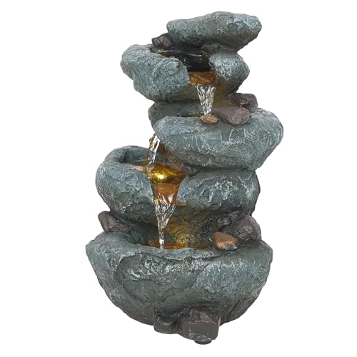TZL418 14" 3 Tier Rock Fountain with LED Lights