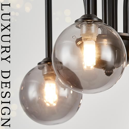 Modern 40" 6 Light Black Sputnik Chandelier with Smoke Glass Globe