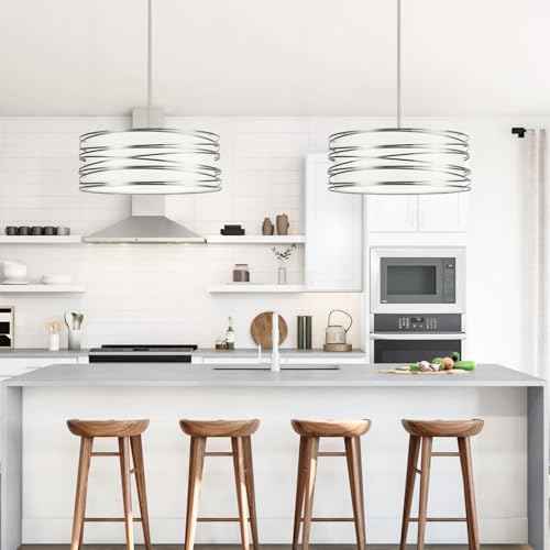 19.7" Drum Chandelier 5-Light Brushed Nickel Modern Pendant Light Adjustable Hanging Lighting Chandeliers for Dining Room Kitchen Island Foyer Living Room Bedrooms