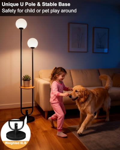 Globe Floor Lamp Mid Century Black Standing Lamp with 3000K Bulbs Included Vintage Tall Lamp with 5Lbs Heavy Base for Lving Room (2 Count)