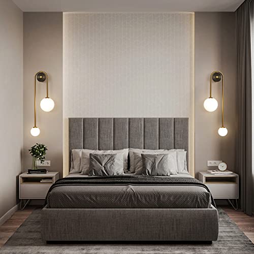 Modern Wall Sconce Set of 2 Mid Century Black Gold Wall Lamp with 2 Milk Glass Shade U (2 Count)