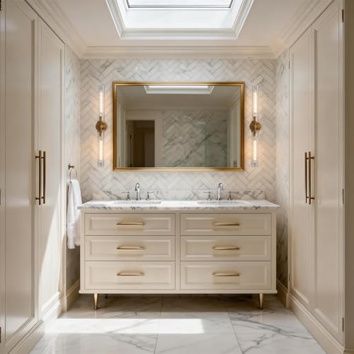 30 inch Wall Sconces Linear Glass Sconces Bathroom Sconces Brass (2 Count)