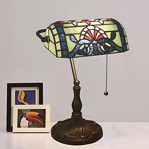 Tiffany Style Bankers Table Lamp Stained Glass Piano Desk Lamp Vintage Bedroom Bedside Lamp for Study