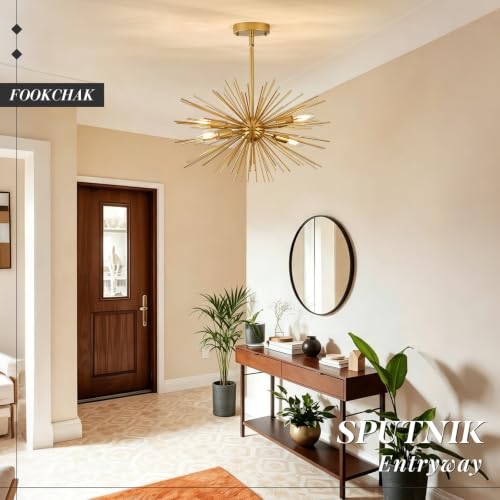 Gold Sputnik Ceiling Light Starburst Light Fixture Solid Metal
