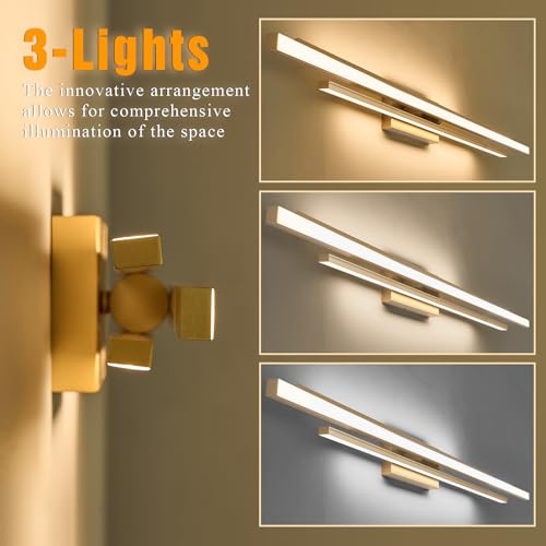 48" Gold LED Bathroom Light Fixtures Long Vanity Lights Over Mirror Lighting Lamps Wall Mount Lighting Over Vanity Picture Indoor 5CCT