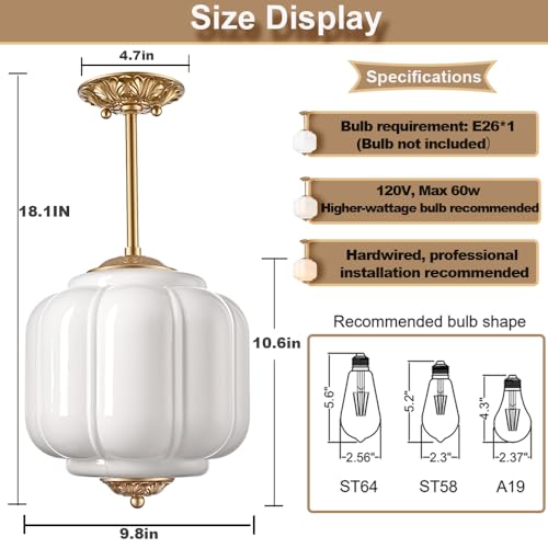 Vintage Milk Glass Ceiling Light Fixture