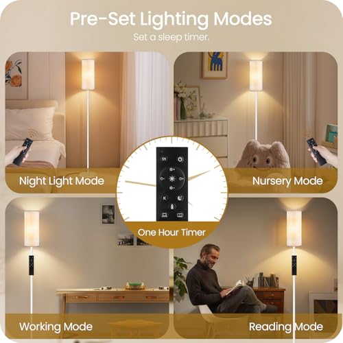 White Floor Lamps for Living Room with Remote and Foot Switch