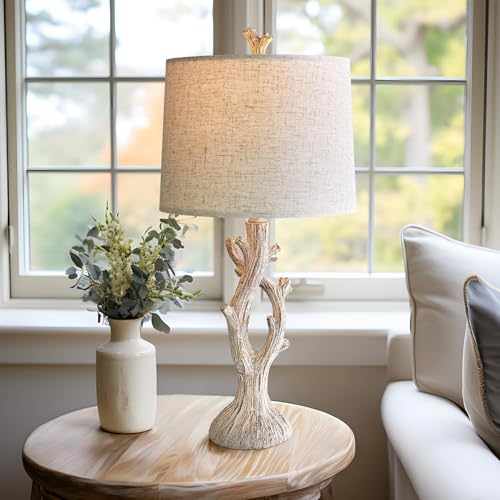 Farmhouse Table Lamps Set of 2 for Living Room Bedroom Bedside Tree Lamp Nightstand End Table 25" Lamps Vintage Natural Style (2 Count)