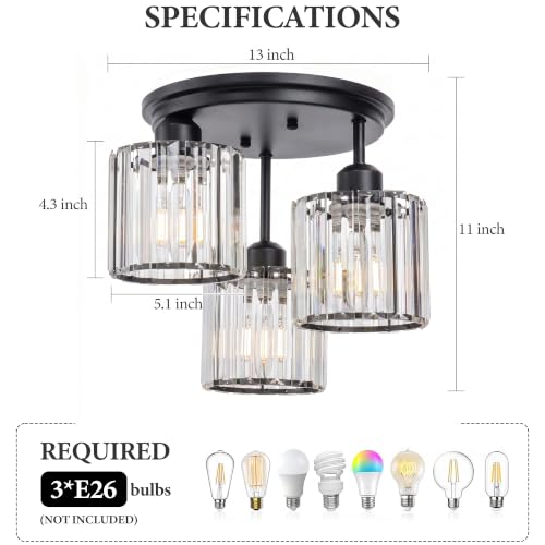 13" Crystal Semi Flush Mount Ceiling Light
