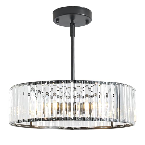Modern Black Crystal Semi Flush Mount Ceiling Light Fixtures 16 in (Black / 16 in)
