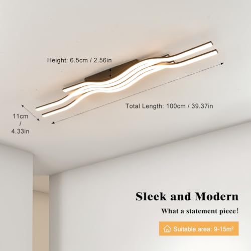 Black Hallway Light Acrylic Modern LED Ceiling Light Fixtures Dimmable Close to Ceiling Lights for Bedroom Bathroom Kitchen Balcony Curved Creative Design Ceiling Lamps