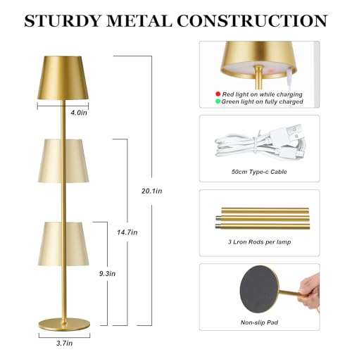 20" Cordless Table Lamp Rechargeable Gold