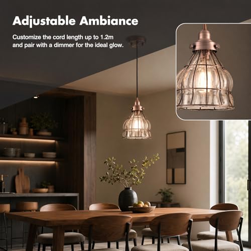 Vintage Kitchen Pendant Light with Cracked Glass Shade