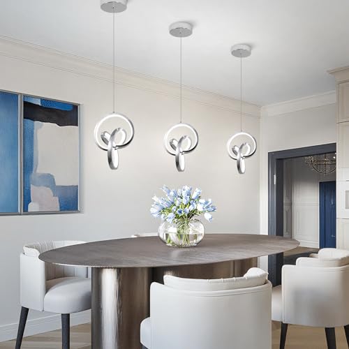 Modern LED Pendant Light Fixtures 4000K Pendant Lights Kitchen Island Lighting Adjustable Height Chrome Hanging Lamp for Dining Room Bedroom Living Room (2 Count)