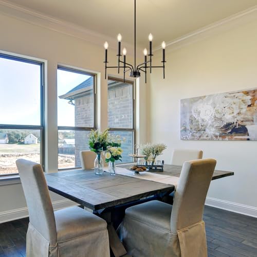 Black Chandelier,6 Light Farmhouse Dining Room Light Fixture,Small Candle Chandeliers for Dining Room Entryway Foyer Bedroom Kitchen Living Room (Bulbs Not Included)