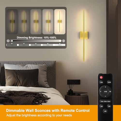 24 Inch Painted Gold Battery Operated Wall Sconces Set of 2
