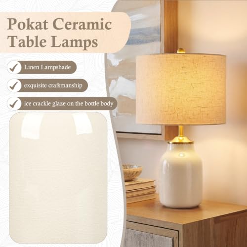 Set of 2 21" Beige Ceramic Table Lamps with Linen Shades (2 Count)