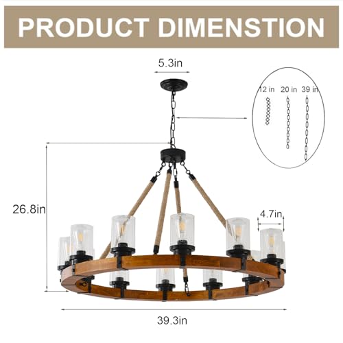 40" Wagon Wheel Chandelier Farmhouse (12 Count)
