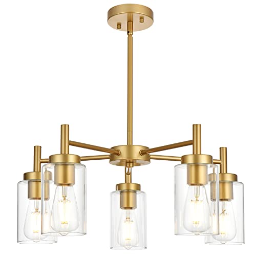 Retro Large Chandelier with Clear Glass Shade Metal Indoor Kitchen Island Pendant Lighting in Gold Finish Modern Light Fixture Hanging for Dining Room