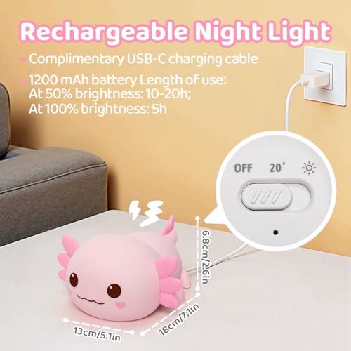 Huggwaii Squishy Axolotl Night Light for Kids