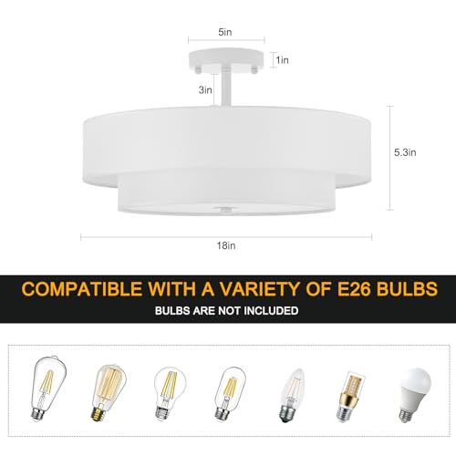 18" White Semi Flush Mount Ceiling Light