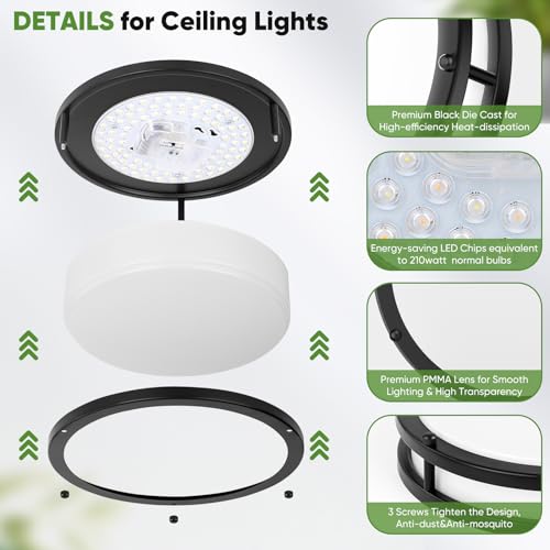 30W Flush Mount Ceiling Lights Black (2 Count)