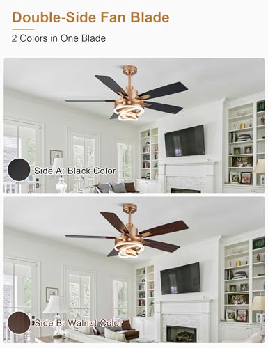 52" Black and Gold Modern Chandelier Fandelier Ceiling Fan with Light