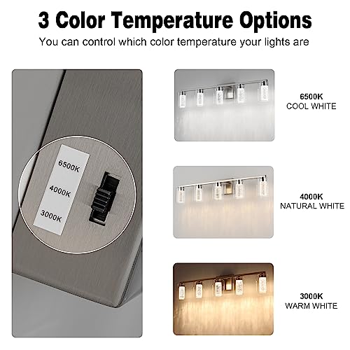 5 Light Brushed Nickel Vanity Light with 3 Color Modes