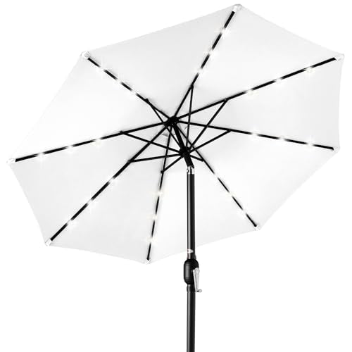 10ft Solar Polyester LED Lighted Patio Umbrella w