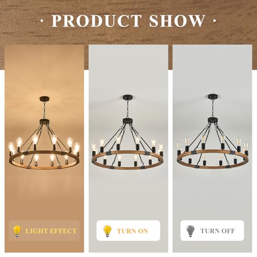 Oak Wooden Wagon Wheel Chandelier 12