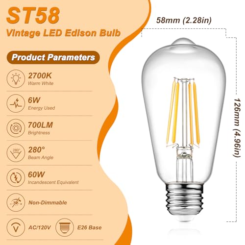 12 Pack Vintage LED Edison Light Bulb 60W Equivalent (12 Count)
